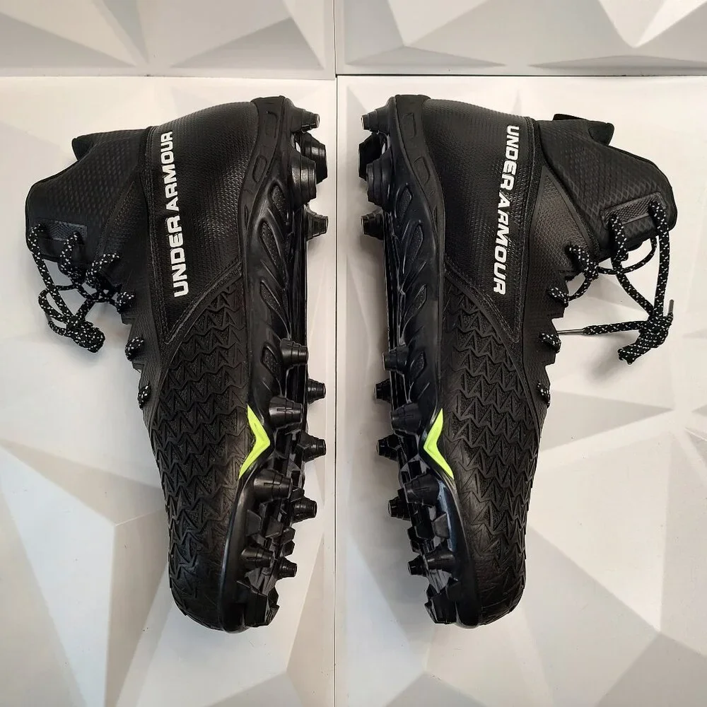 Under Armour Mens Football Cleat 16 Black White Shoe Lacrosse Spine Hammer - Picture 2 of 12